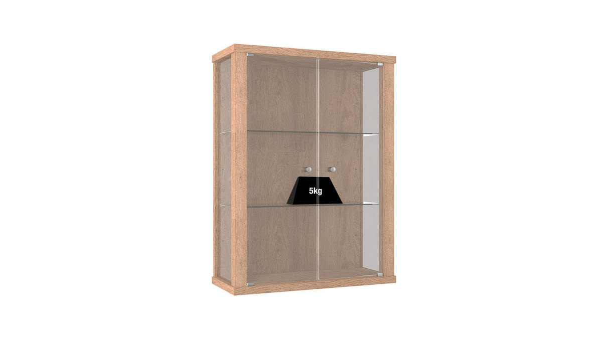 HÄNGEVITRINE 25/60/80 cm mit 2 höhenverstellbaren Glasböden - Transparent/Silberfarben, Glas/Holzwerkstoff (60/80/25cm) - K-Möbel