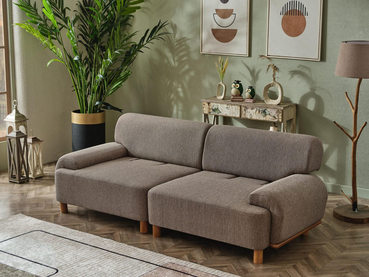 3 Sitzer SOFA Avignon Samt Braun - Braun, Holz/Textil (255/85/95cm) - Villa Möbel