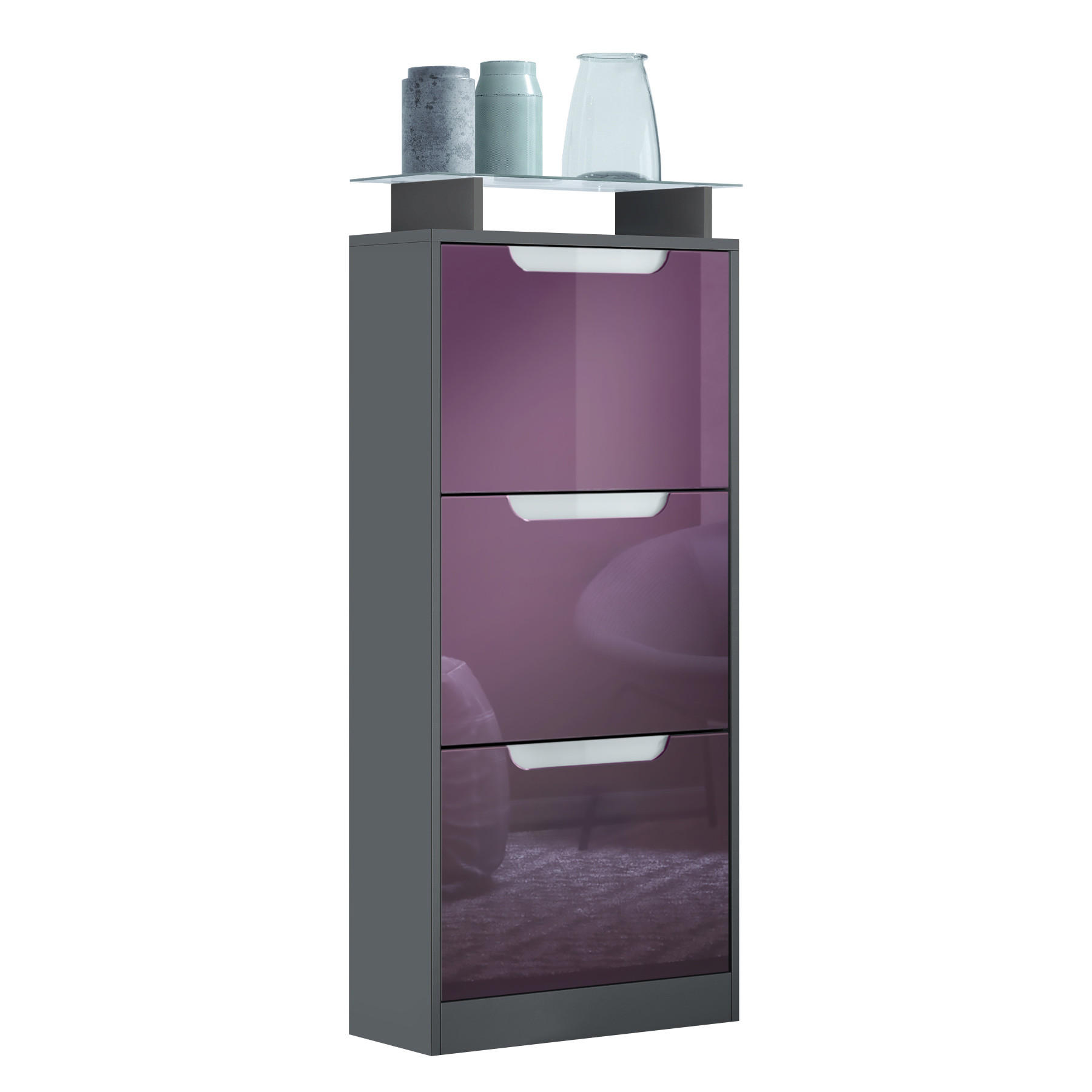 SCHUHSCHRANK Space Brombeer Hochglanz - Brombeere, Holzwerkstoff (46/128/23cm) - Vladon