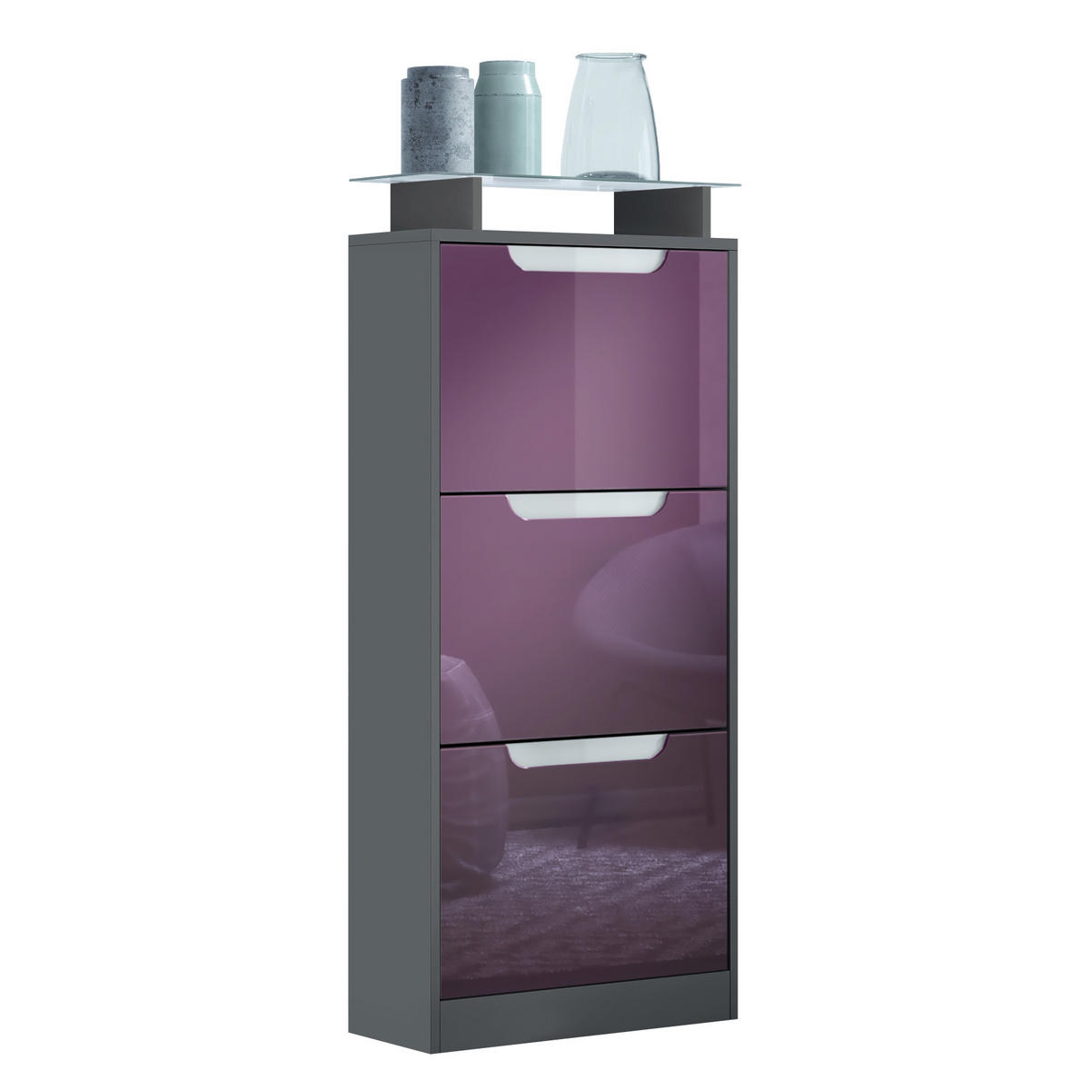 SCHUHSCHRANK Space Brombeer Hochglanz - Brombeere, Holzwerkstoff (46/128/23cm) - Vladon