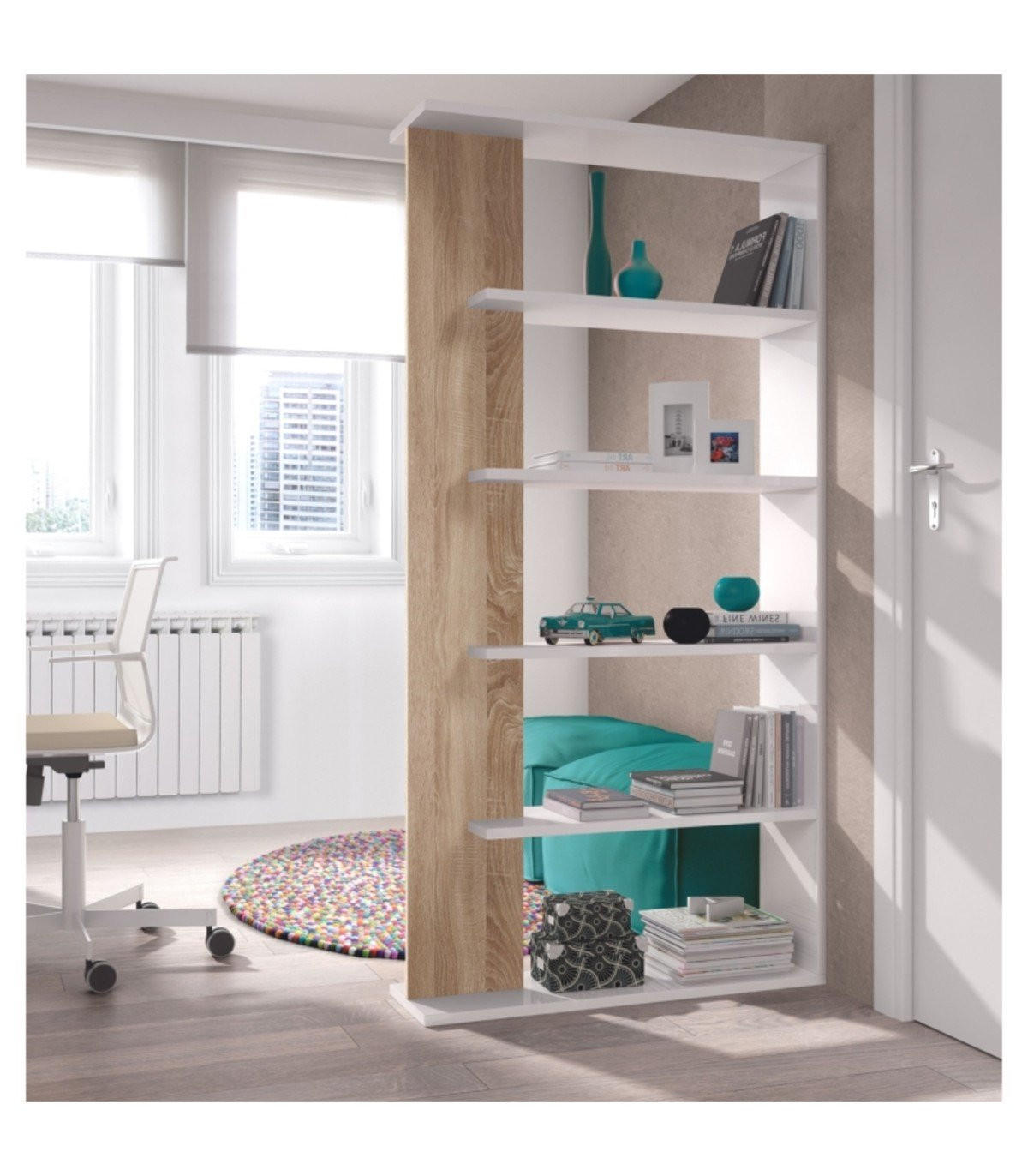 BÜCHERREGAL Raumteiler 4 Böden Alida - H180 cm - Weiß, Holzwerkstoff (25/180/90cm) - Calicosy