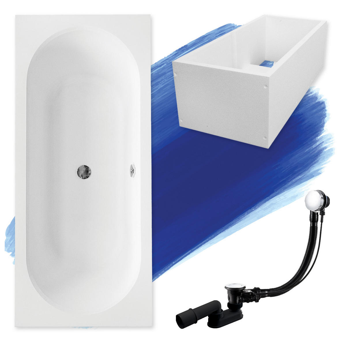 BADEWANNE Rechteck VITAE 180/80 mit Träger Ablauf Füße - Weiß, Kunststoff (80/55.5/180cm) - bad land