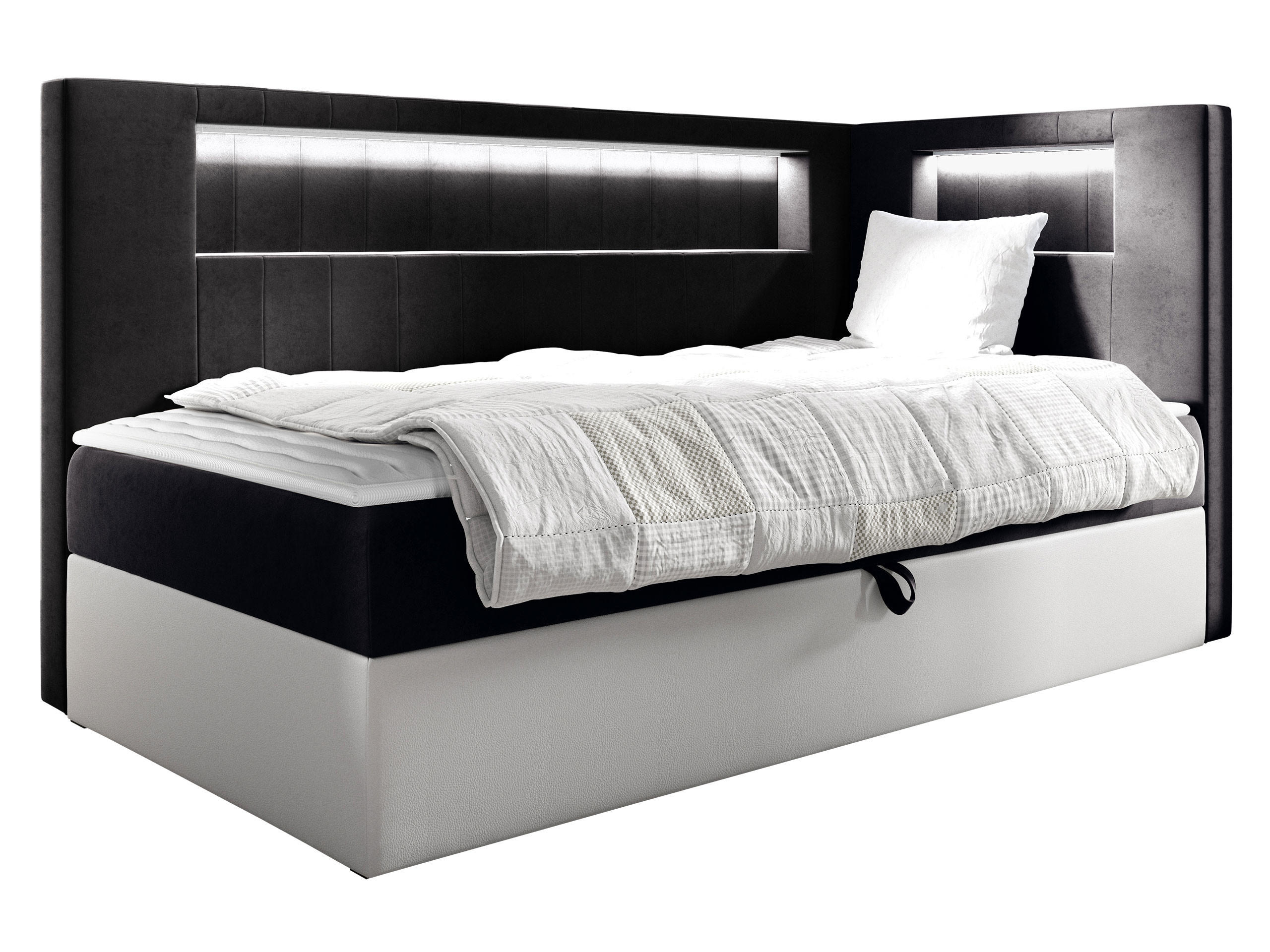 BOXBETT Gold Junior 3, Seite zum Öffnen des Bettkastens: Rechts - Schwarz/Weiß, Holz (100/200cm) - MIRJAN24