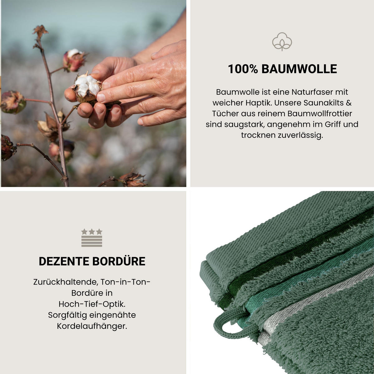 WASCHHANDSCHUHSET Skyline Color - 5-teilig - 16x22 cm - Dunkelgrün - Dunkelgrün, Textil (16/22cm) - SCHIESSER