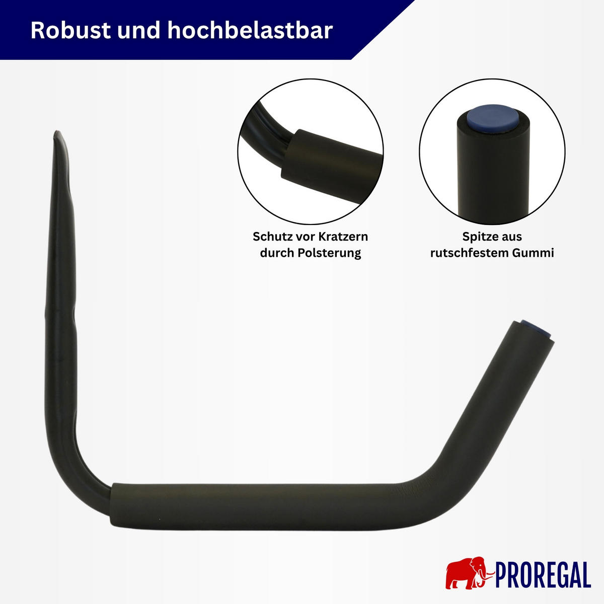 XXL- Schwerlasthaken GRIT mit Polsterhaken HxBxT 31x4x38 cm Traglast 35 kg Schwarz 6-teiliges Set Wandhaken - Schwarz, Metall (38/4/31cm) - PROREGAL