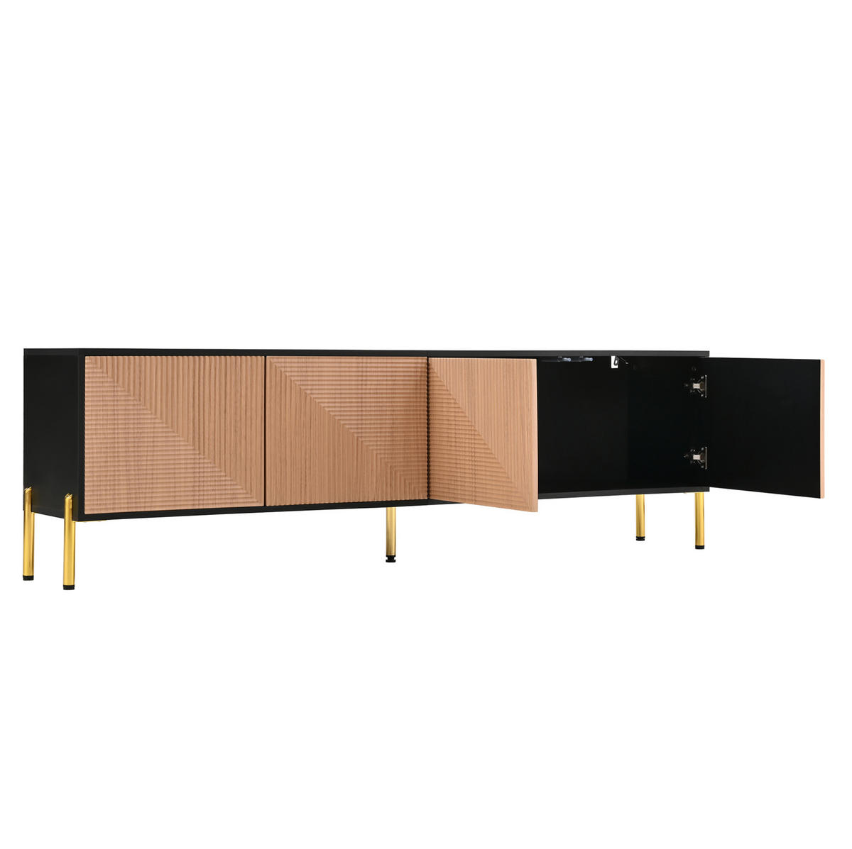 TV-LOWBOARD aus Spanplatte 179x35x53,5 cm Schwarz/Natur mit 4 Türen und goldfarbenen Metallfüßen - Hellbraun, Holzwerkstoff (179/53.5/35cm) - IVMEU