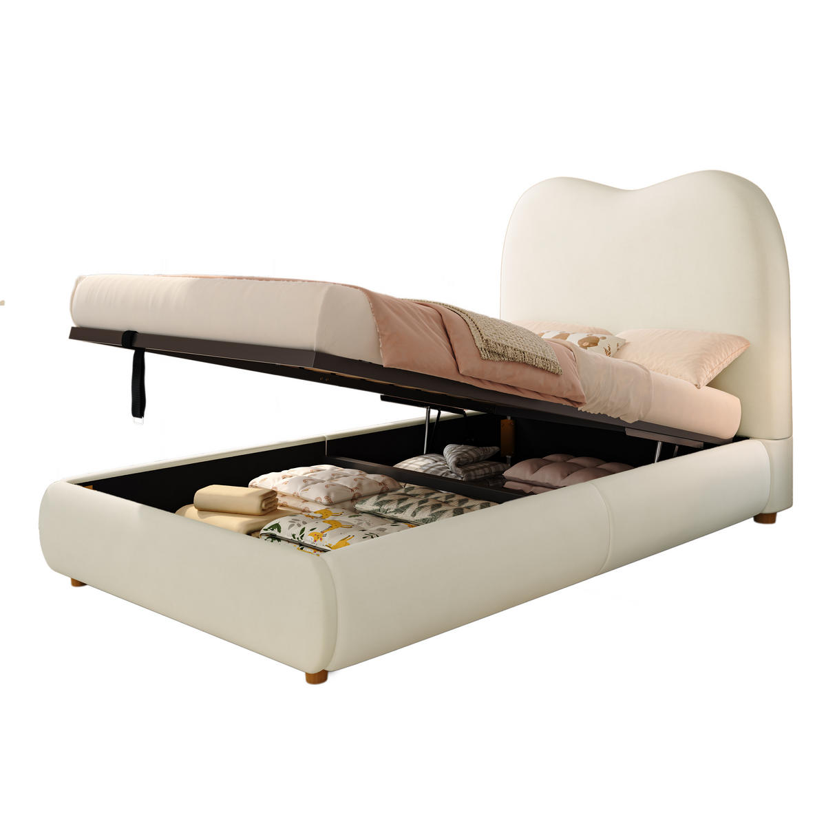 POLSTERBETT 90 x 200cm mit Lattenrost, hydraulisches Funktionsbett, samt, Beige - Beige, Holz/Textil (90/200cm) - KOMHTOM