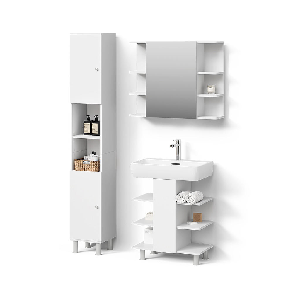 BADMÖBEL-SET Fucino Weiß 3 Teile, mit Hochschrank - Weiß, Holzwerkstoff (79.6/190/36.6cm) - Livinity®