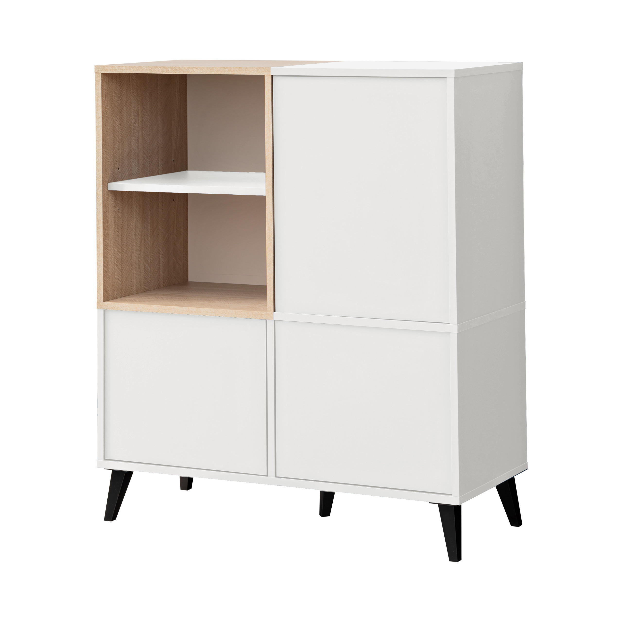SIDEBOARD FONDI, Weiß, Skandinavische Tanne - Hellbraun/Weiß, Glas/Holzwerkstoff (90/102/35cm) - Komodee