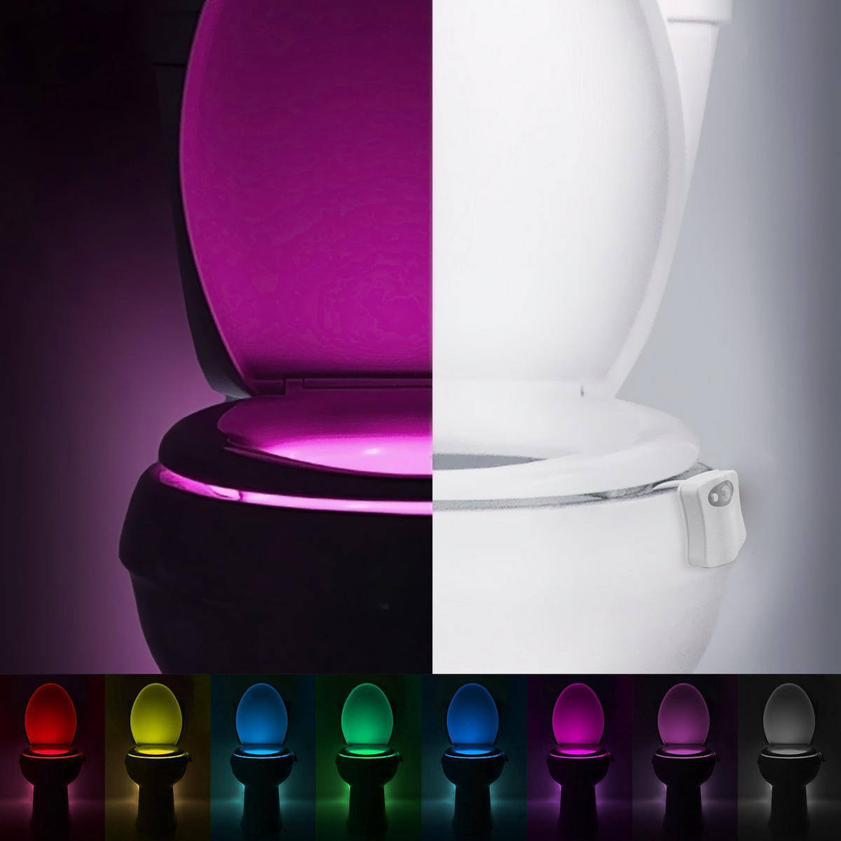 TOILETTENLICHT mit Bewegungssensor, mehrfarbig, 6,8/6,7/1,7 cm - Weiß, Kunststoff (7/5/9cm)