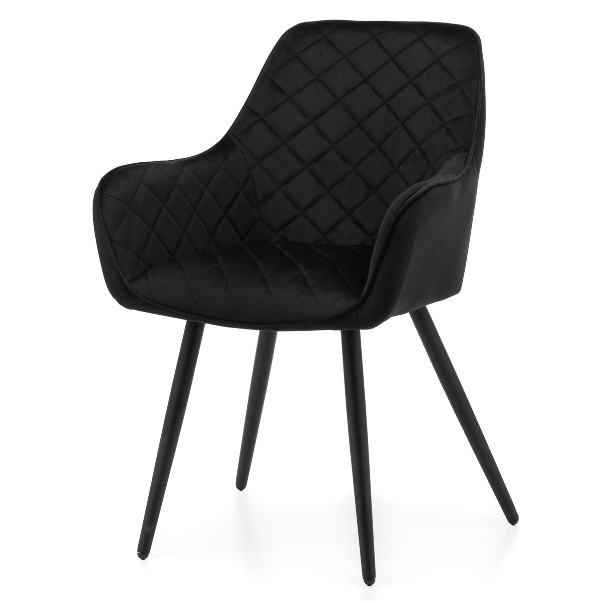 STUHL COLIN gespolsterter mit Steppung - schwarz - Samt Velours - Schwarz, Textil/Metall (58/87/61cm) - NEW HOME