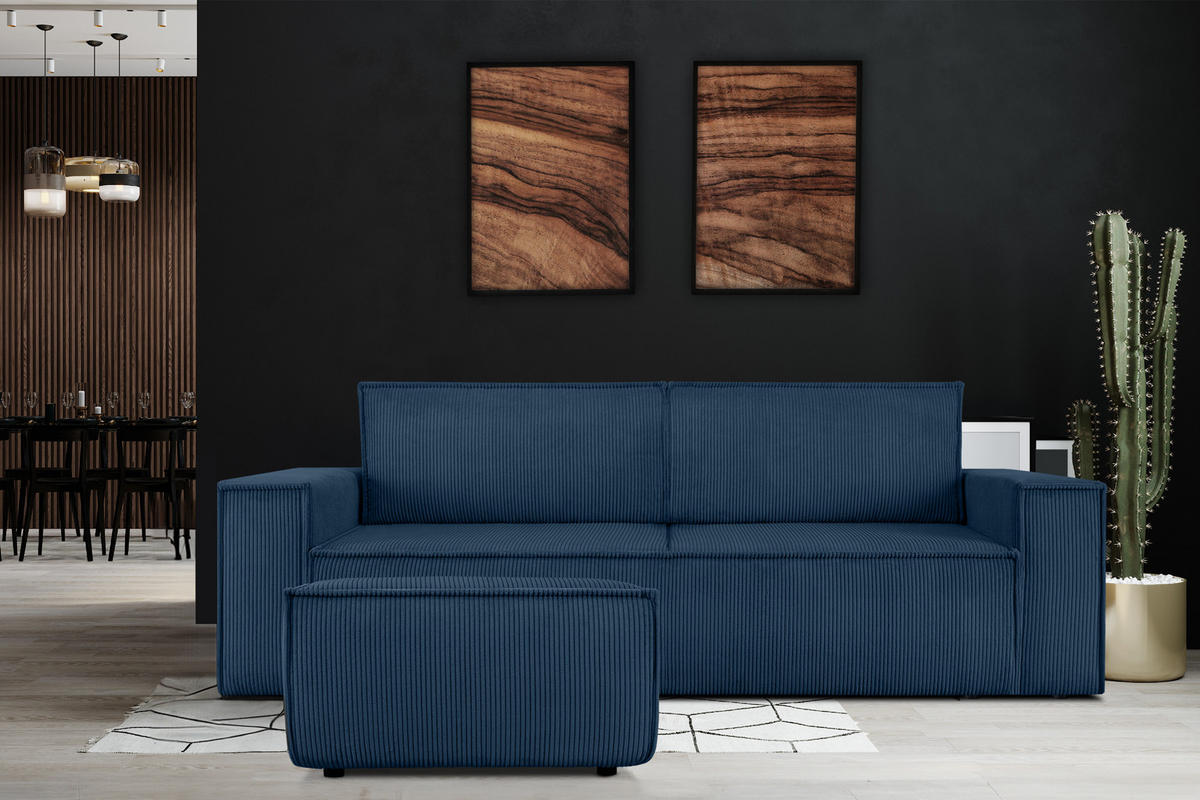 SITZPOUF NAPI gefederte Sitzfläche, blau - Blau/Schwarz, Textil (83/45/83cm) - KONSIMO®