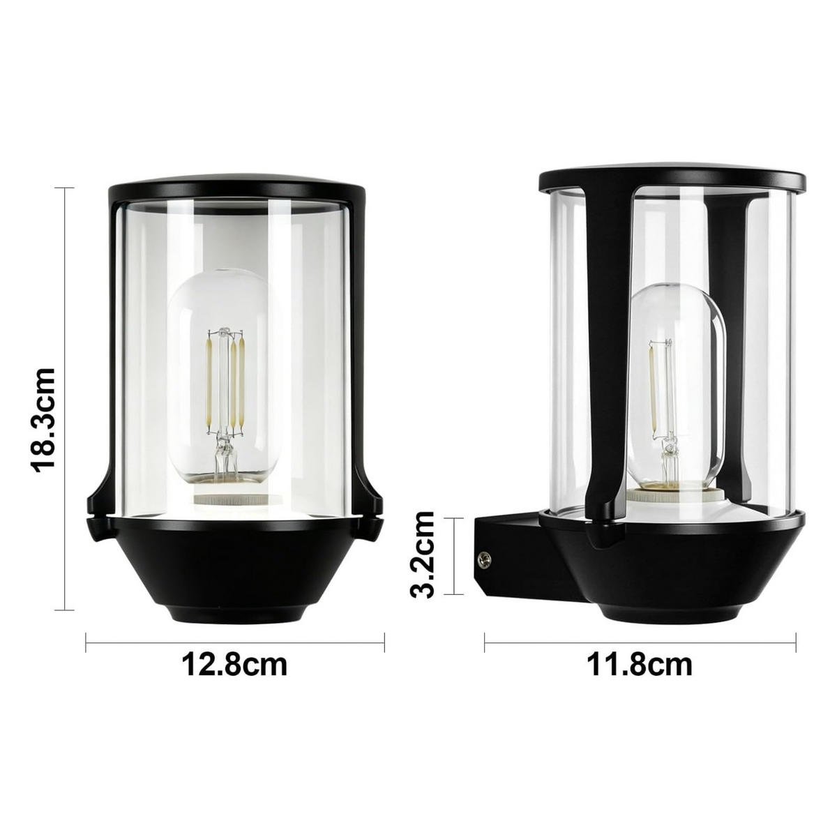 AUSSENWANDLEUCHTE Corenli 12.8/11.8/18.3 cm - Schwarz, Glas/Metall (11.8/18.3/12.8cm) - ZMH