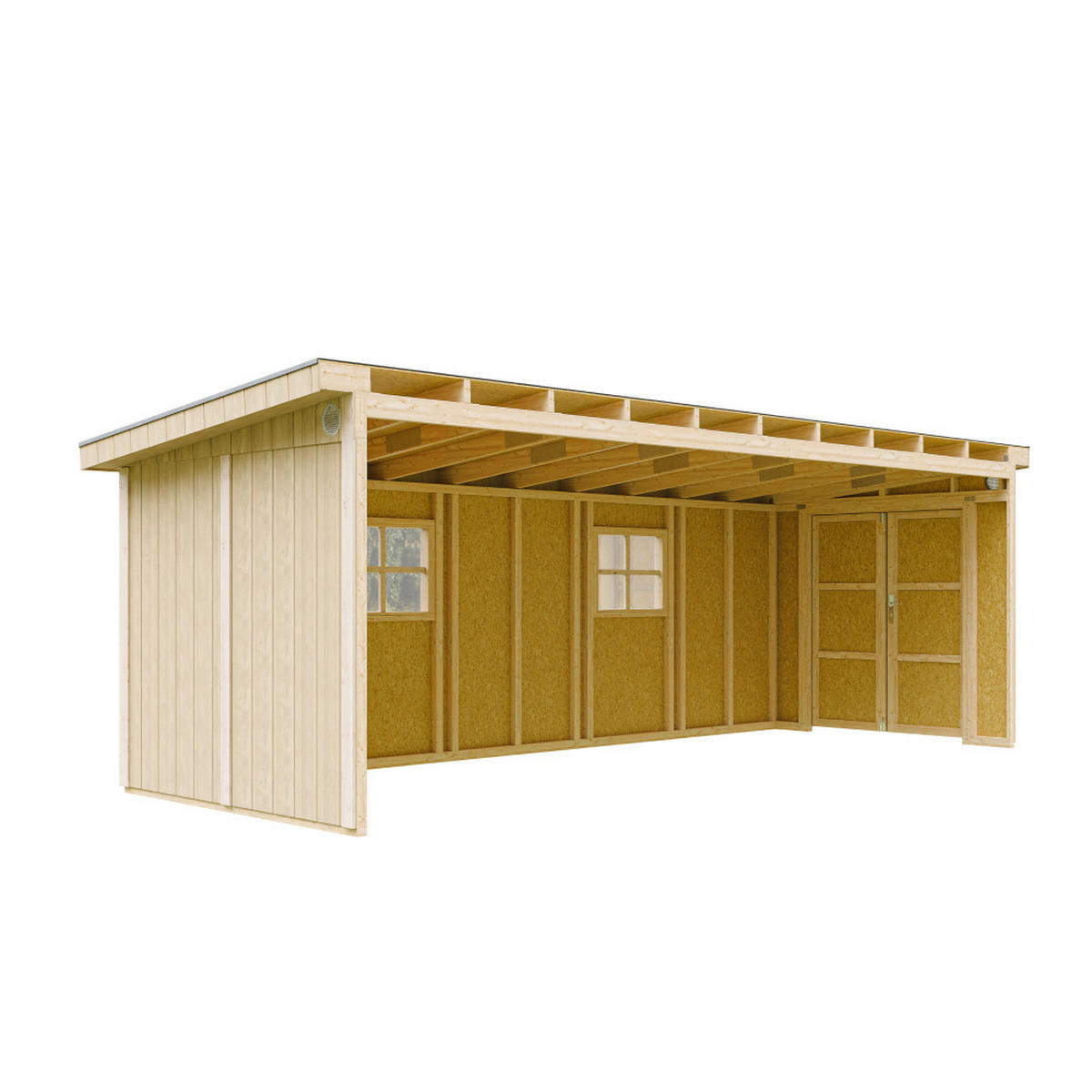GARTENHAUS 14,3 m² - H231x248x648 cm - Ohne Boden und Seitenwand – M941B - Beige, Holz (236/231/604cm) - Timbela