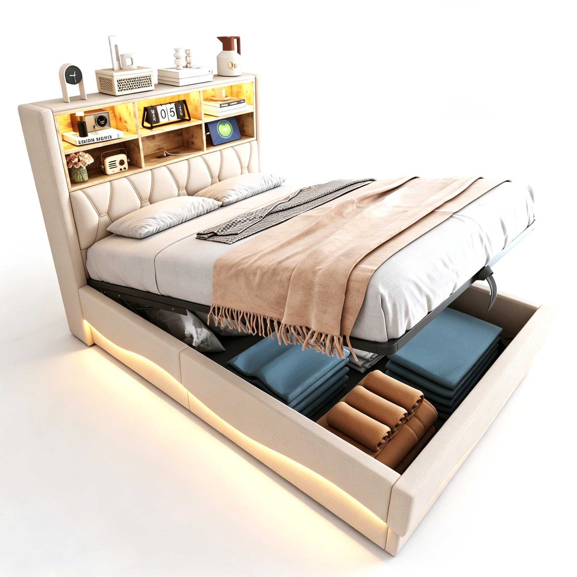 Modfu Polsterbett Beige 140x200 cm