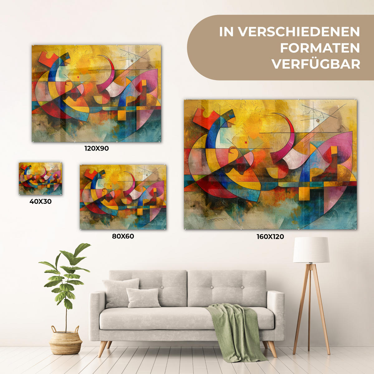 ACRYLGLASBILD Kunst - Abstrakt - Modern 80x60 cm - Gelb, Glas (80/60cm) - MuchoWow