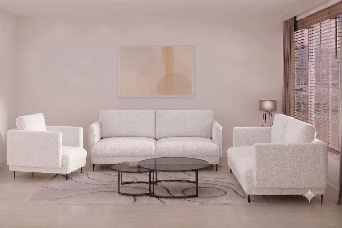 SOFASET Helmer 3-2-1 In Stoff Baloo - Weiß, Holzwerkstoff/Textil (226/95/95cm) - Fun Möbel