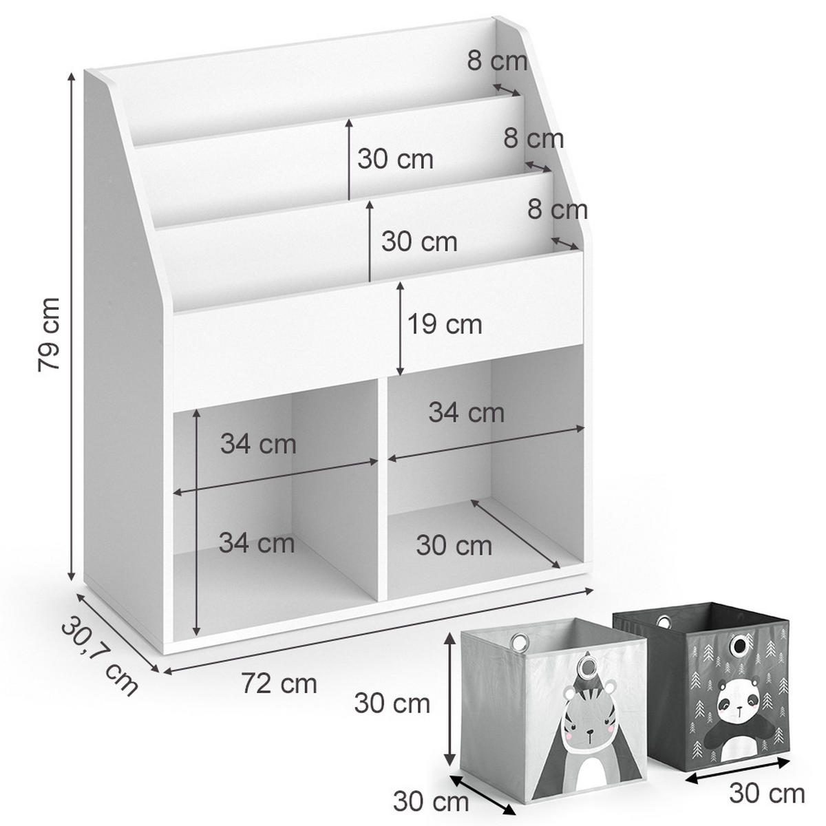 KINDERREGAL Luigi Weiß 72 x 79 cm mit 2 Faltboxen opt.5 - Weiß, Holzwerkstoff (72/79/30.7cm) - Vicco