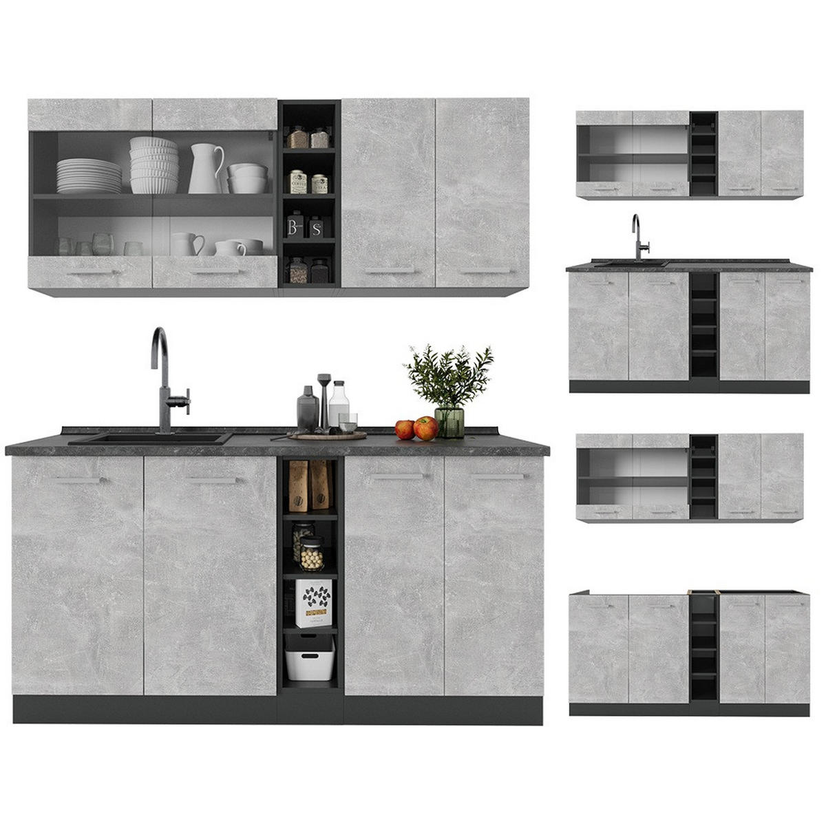 JEDNOTKOVÁ KUCHYNĚ R-Line Beton/antracit - šedá/antracitová, kompozitní dřevo (160/81.6/60cm) - Vicco