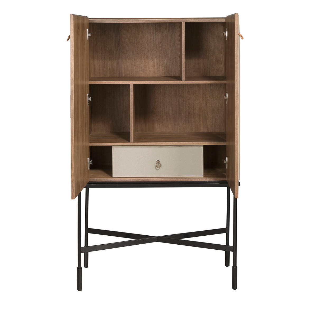 HIGHBOARD Leder, Nussbaum und schwarzer Stahl 90/40/150 cm - Beige/Multicolor, Leder/Holz (90/150/40cm) - ANGEL CERDA