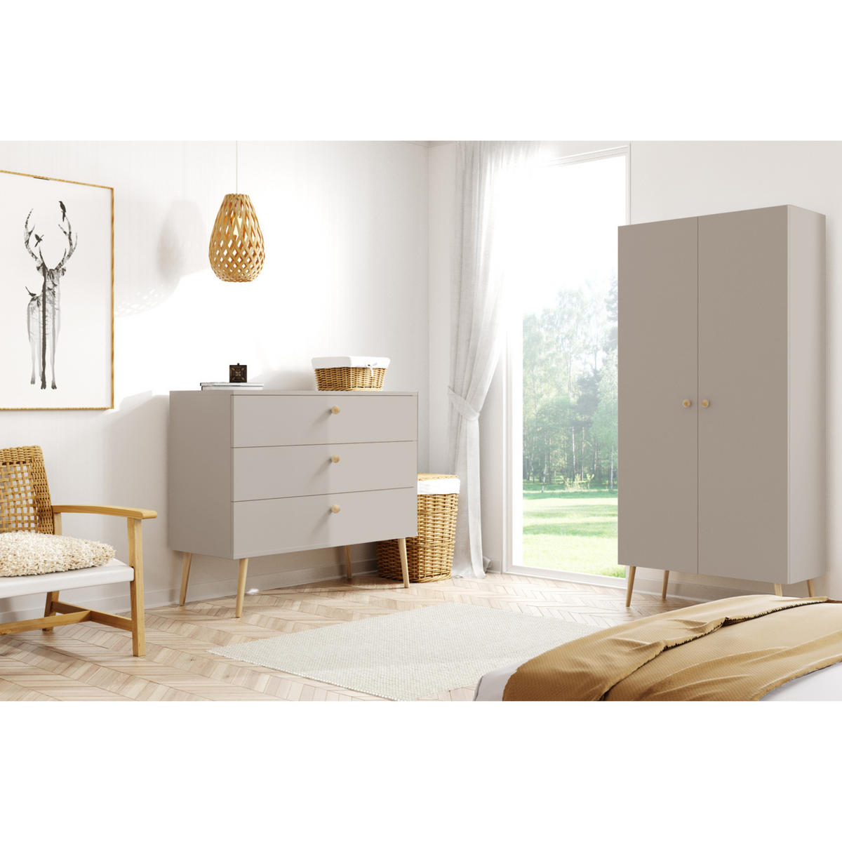 KLEIDERSCHRANK NATURA, 87 cm, Kaschmir, mit 5 Fächern - Grau, Holz (87/212/41cm) - Excellent Home