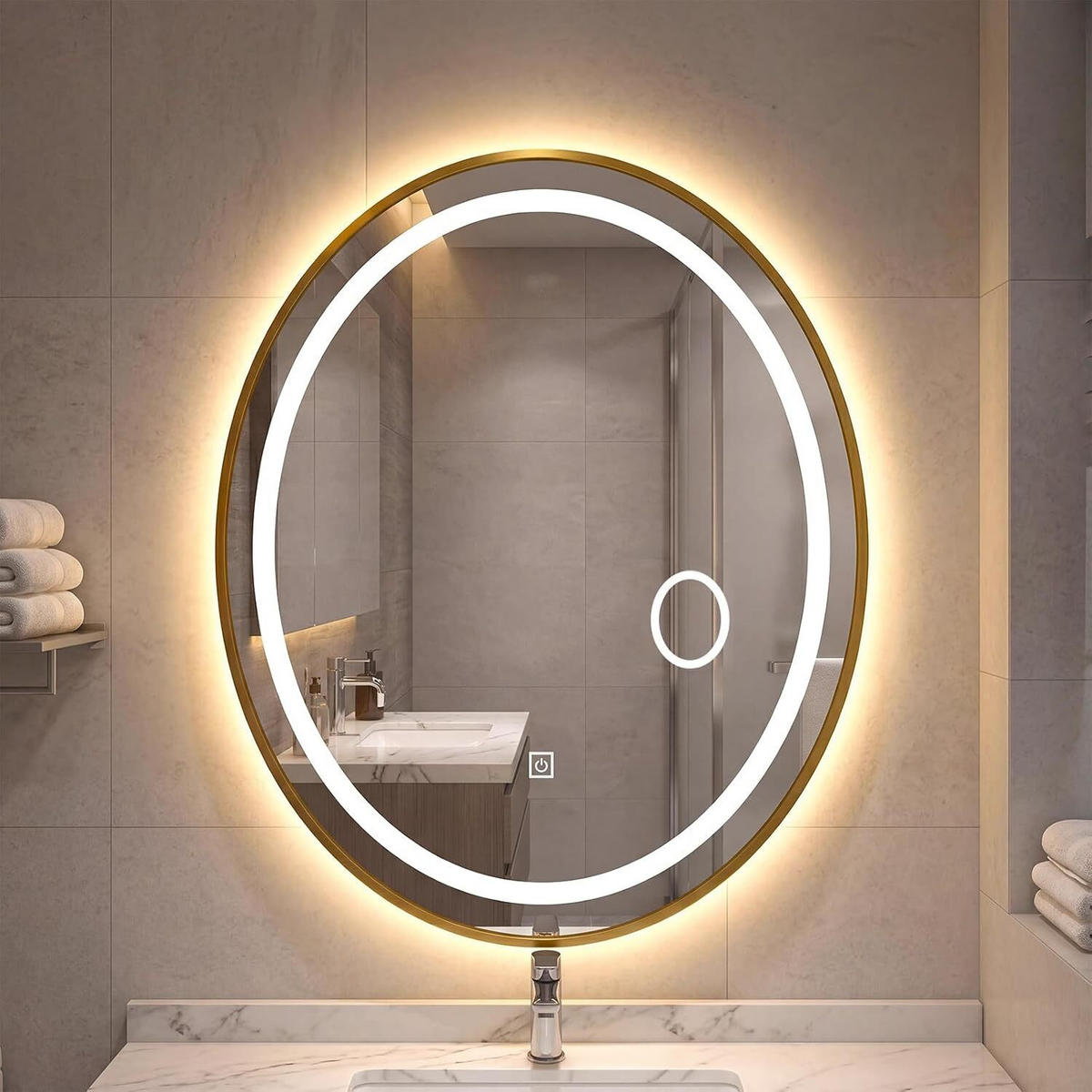 BADEZIMMERSPIEGEL oval golden - Goldfarben, Glas (50/60/4cm) - COSTWAY
