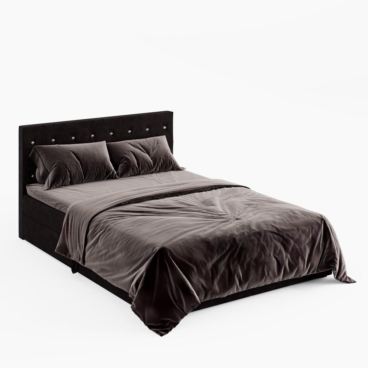 BOXBETT CRYSTAL 160/200 cm, in Schwarz, Premium Velours-Stoff, Bettkasten, Matratze, Topper - Schwarz, Textil (160/20cm) - Barchello