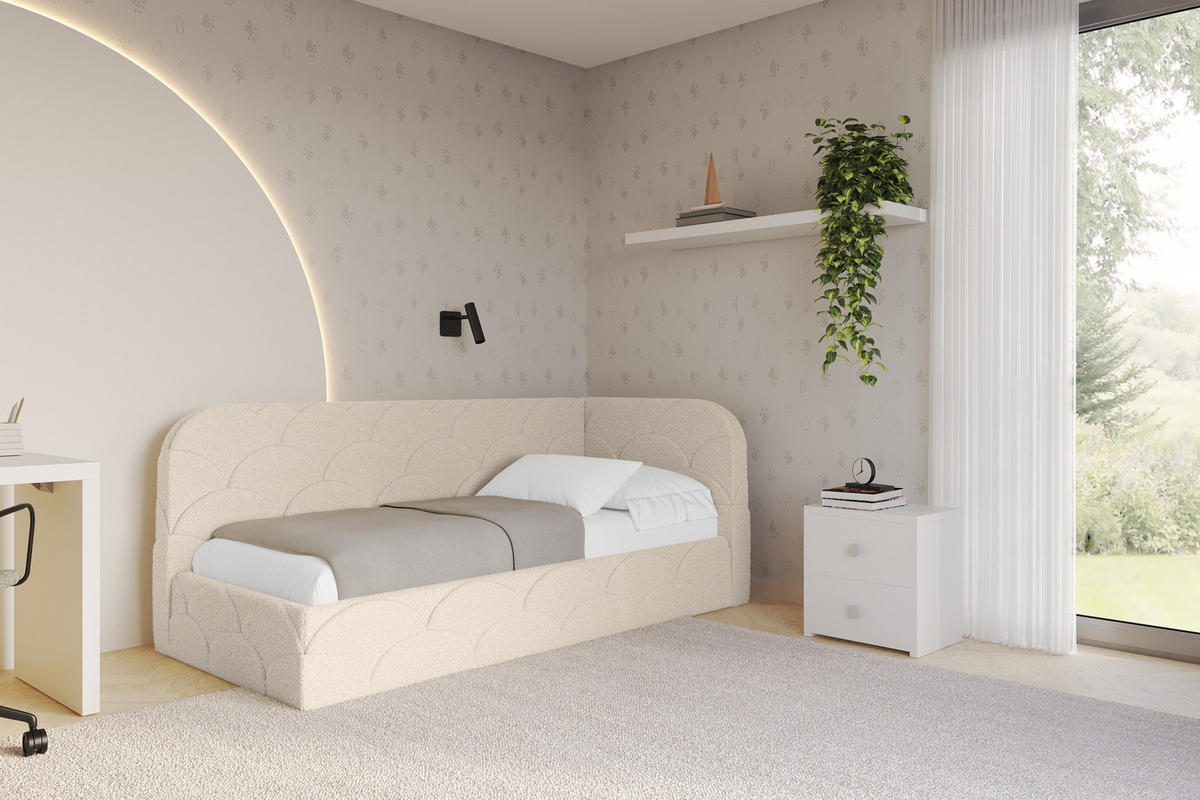 EINZELLBETT Jugendbett mit Bettkasten und Matratze H3/H4, Links - ELRY 90x200 Dunkelbeige - Cappuccino, Holzwerkstoff/Textil (90/200cm) - ALTDECOR