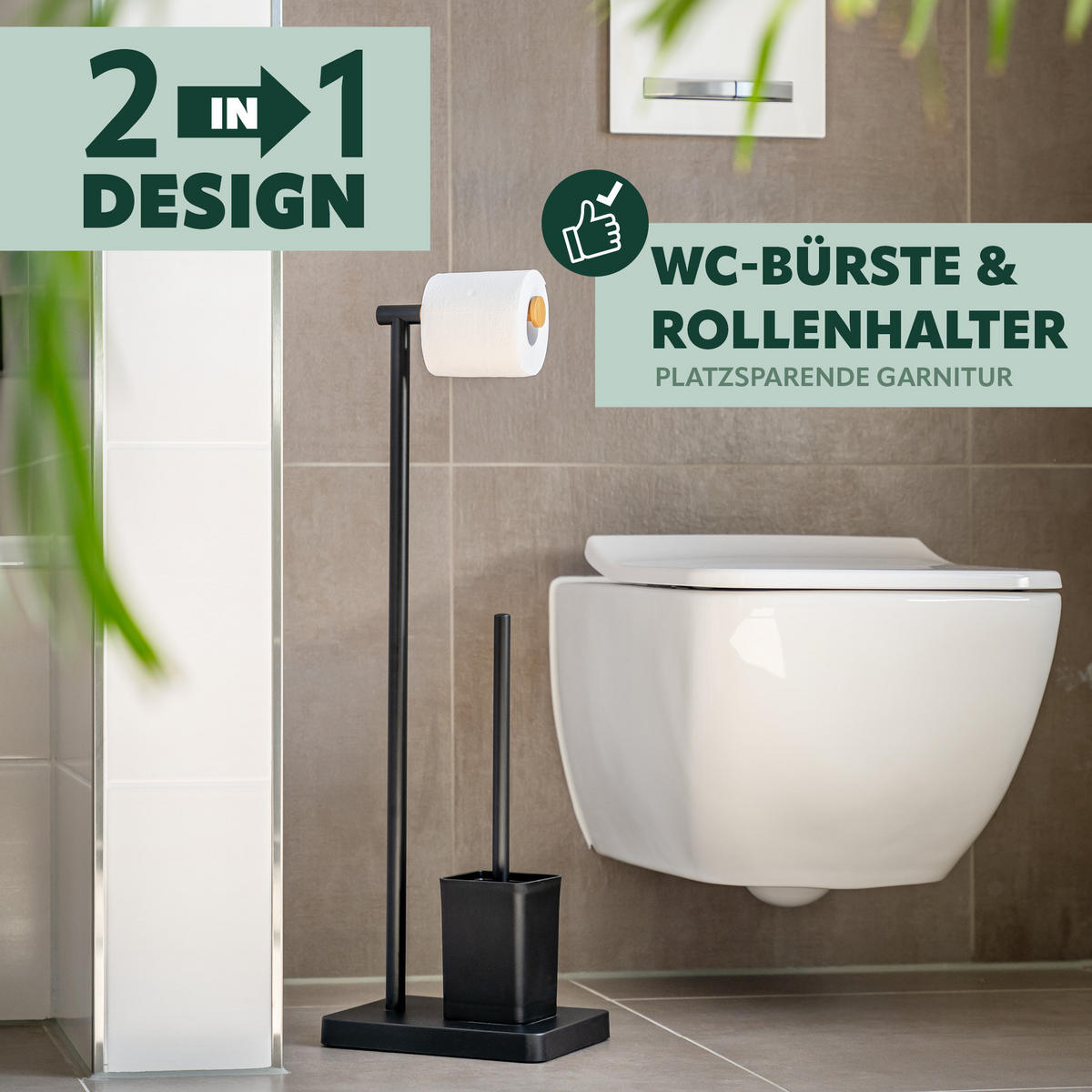 STAND-WC-GARNITUR, schwarz - Schwarz, Kunststoff (23/70/18cm) - bremermann