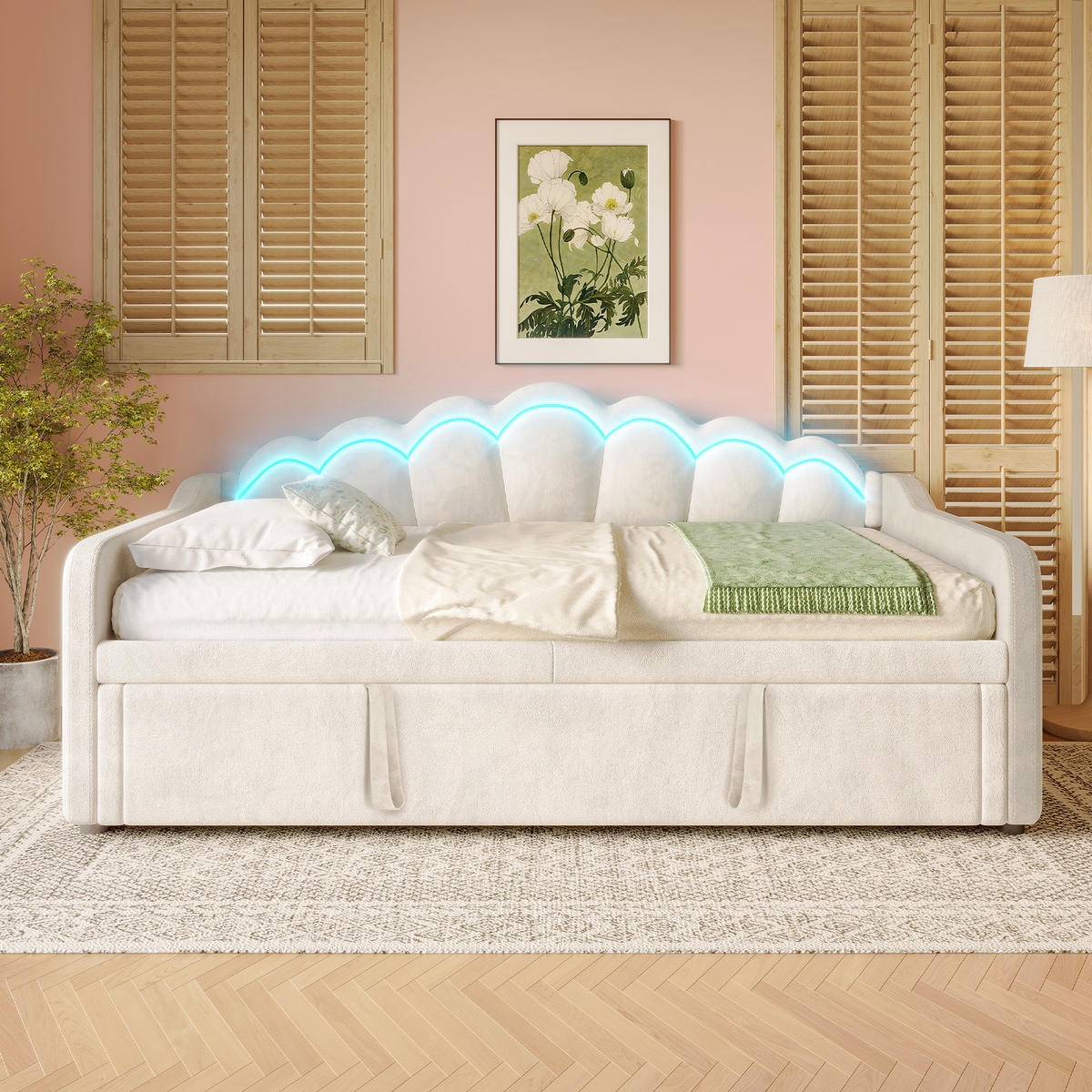 DAYBETT 90/180x200 cm LED beige - Beige, Textil (180/200cm) - Fortuna Lai