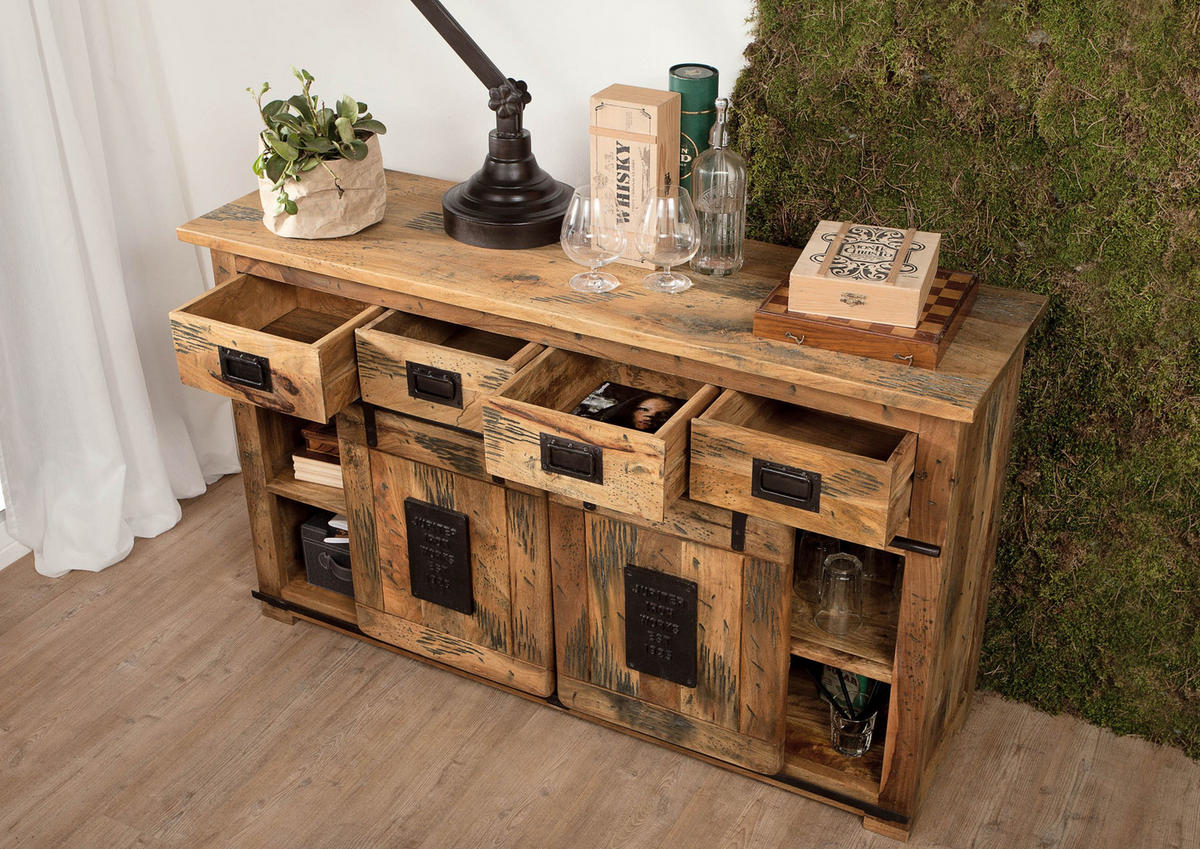 SIDEBOARD Mango 150x45x90 natur lackiert RAILWAY #119 - Braun, Holzwerkstoff (150/90/45cm) - Massivmoebel24