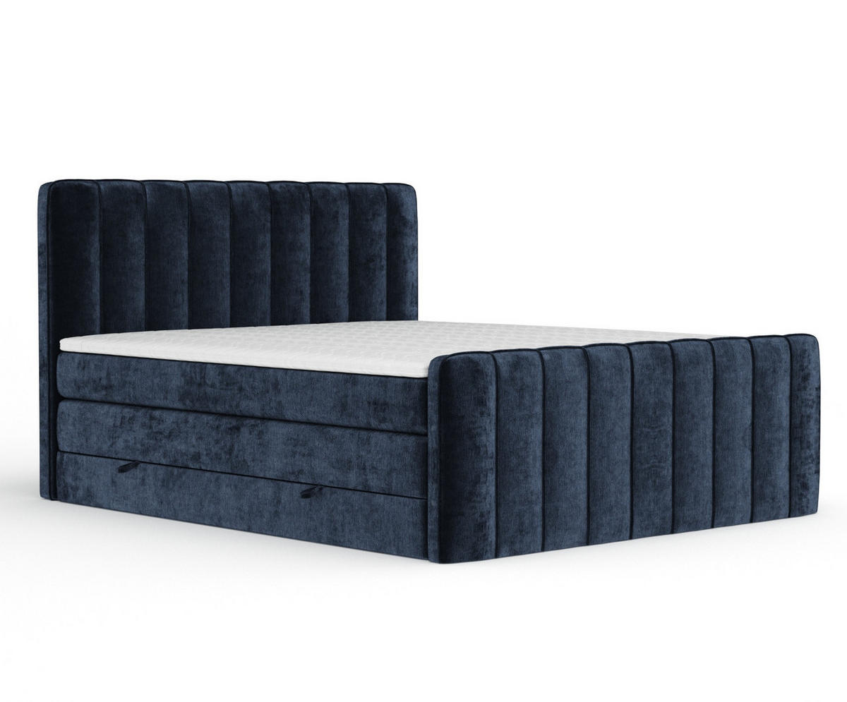 BOXSPRINGBETT Novara Marineblau 160/200 cm - Schwarz/Dunkelblau, Holz/Holzwerkstoff (160/200cm) - Maison de Reve