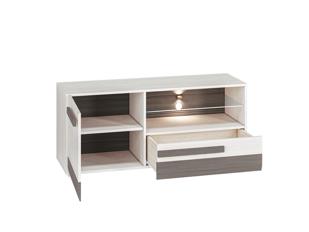 LOWBOARD Blanco Pinie weiß / grau 128 / 42 / 55cm - Weiß, Holz/Holzwerkstoff (128/55/42cm) - Feldmann-Wohnen