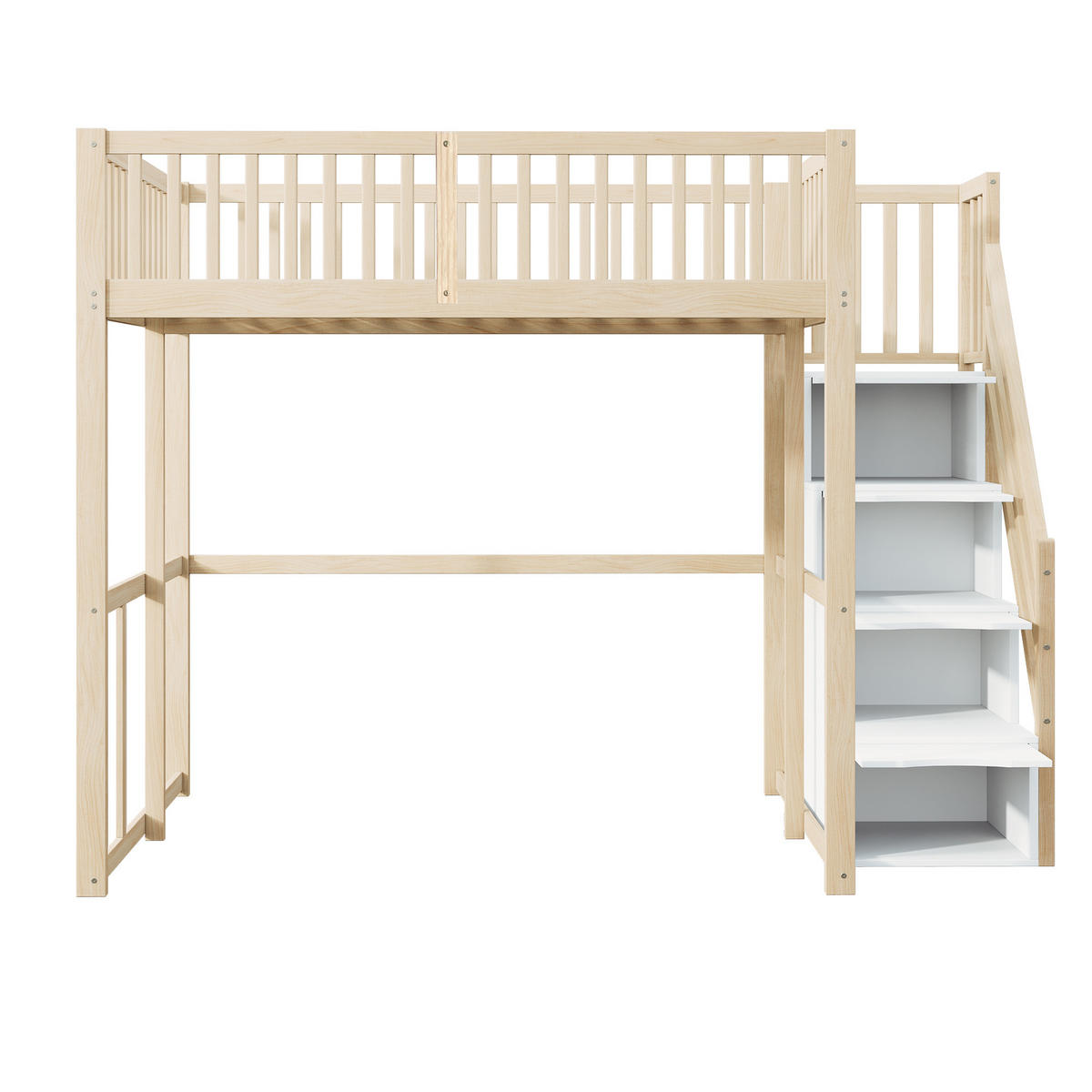 HOCHBETT 140/200 cm in Natur mit Stauraumtreppe und Sicherheitsumrandung - Naturfarben, Holz/Holzwerkstoff (140/200cm) - CHICFURN