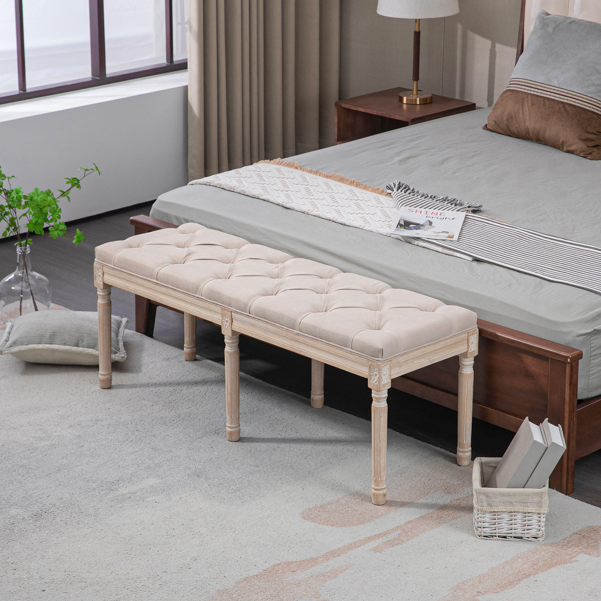 VINTAGE Bettbank, bis 120 kg Belastbar, Beige - Beige, Kunststoff (40/48/117cm) - HOMCOM