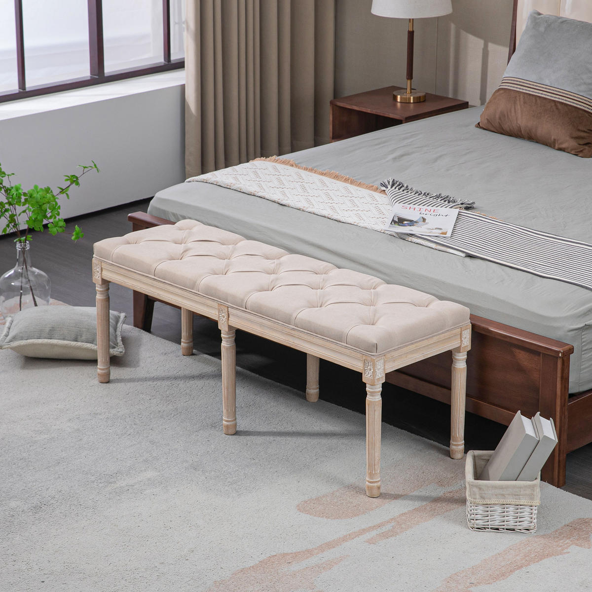 VINTAGE Bettbank, bis 120 kg Belastbar, Beige - Beige, Kunststoff (40/48/117cm) - HOMCOM