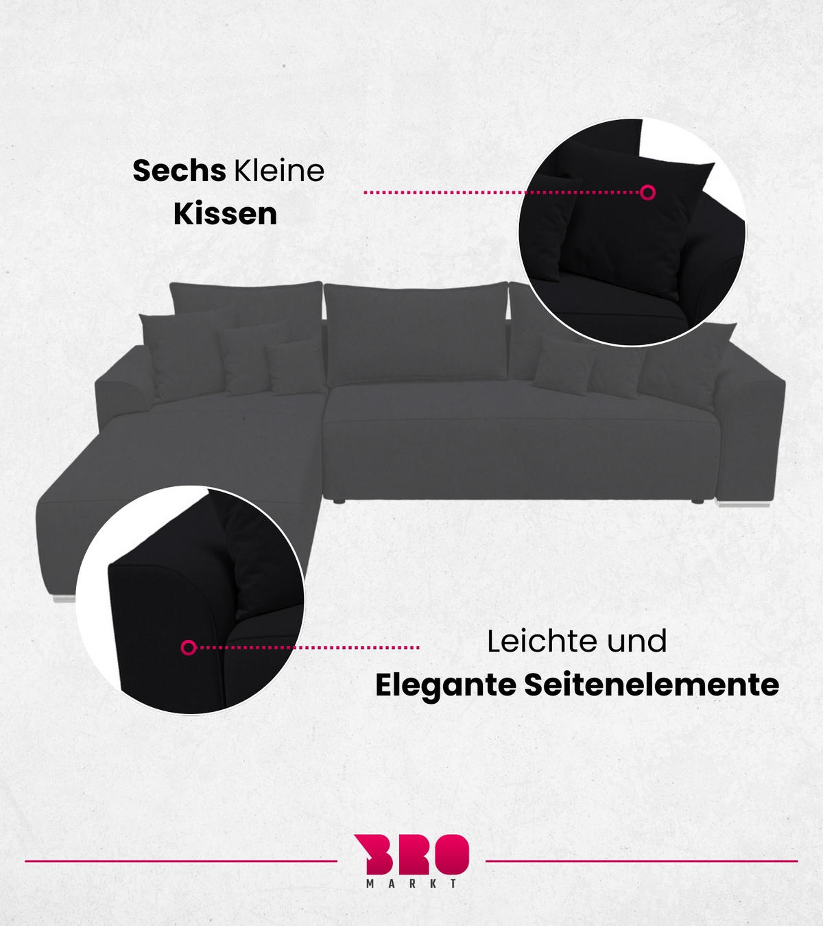 ECKSOFA Sydney mit Schlaffunktion Schwarz Leinenoptik - Schwarz, Textil (280/184cm) - Bromarkt