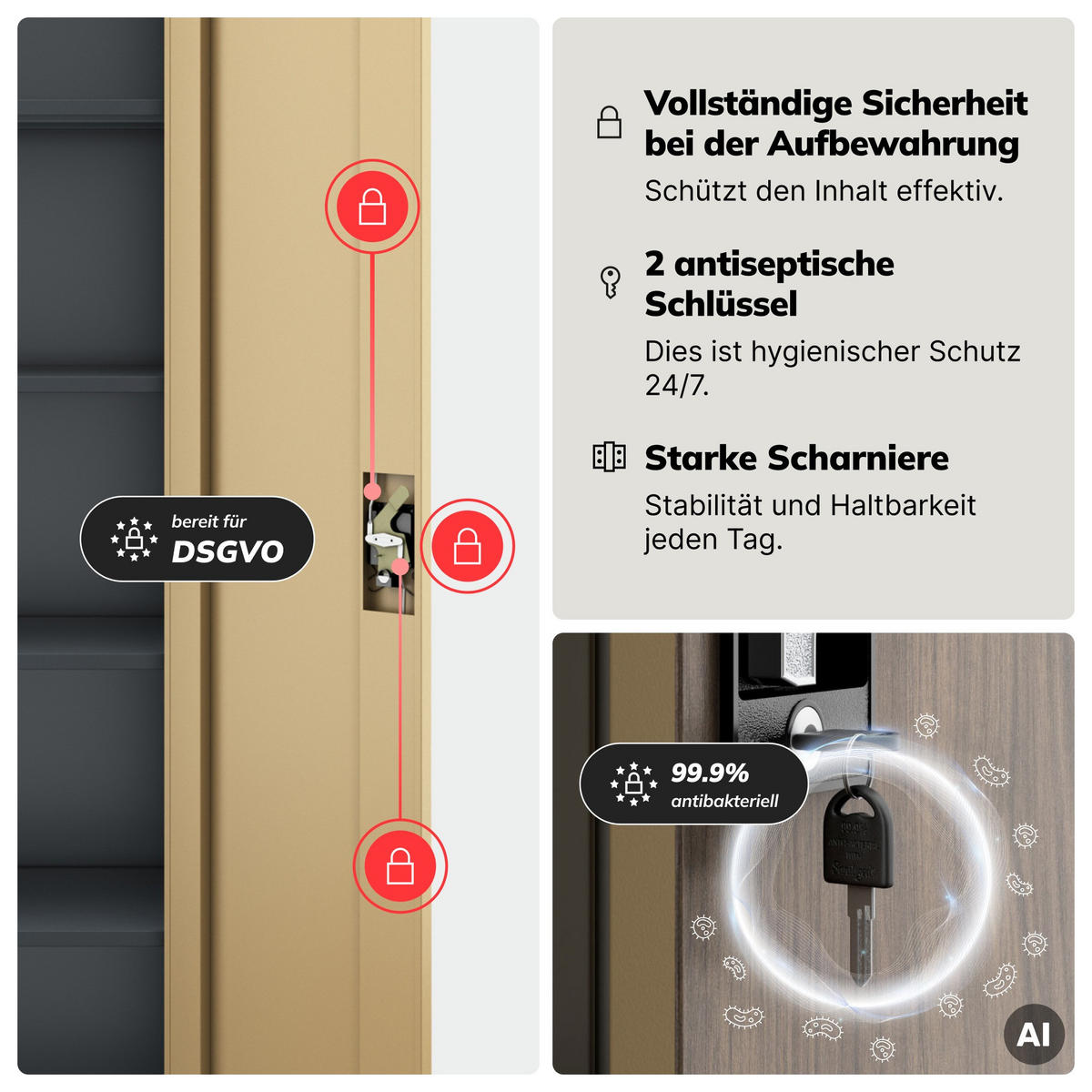 AKTENSCHRANK ALEX - Anthrazit/Braun, Metall (45/185/40cm) - Jan Nowak