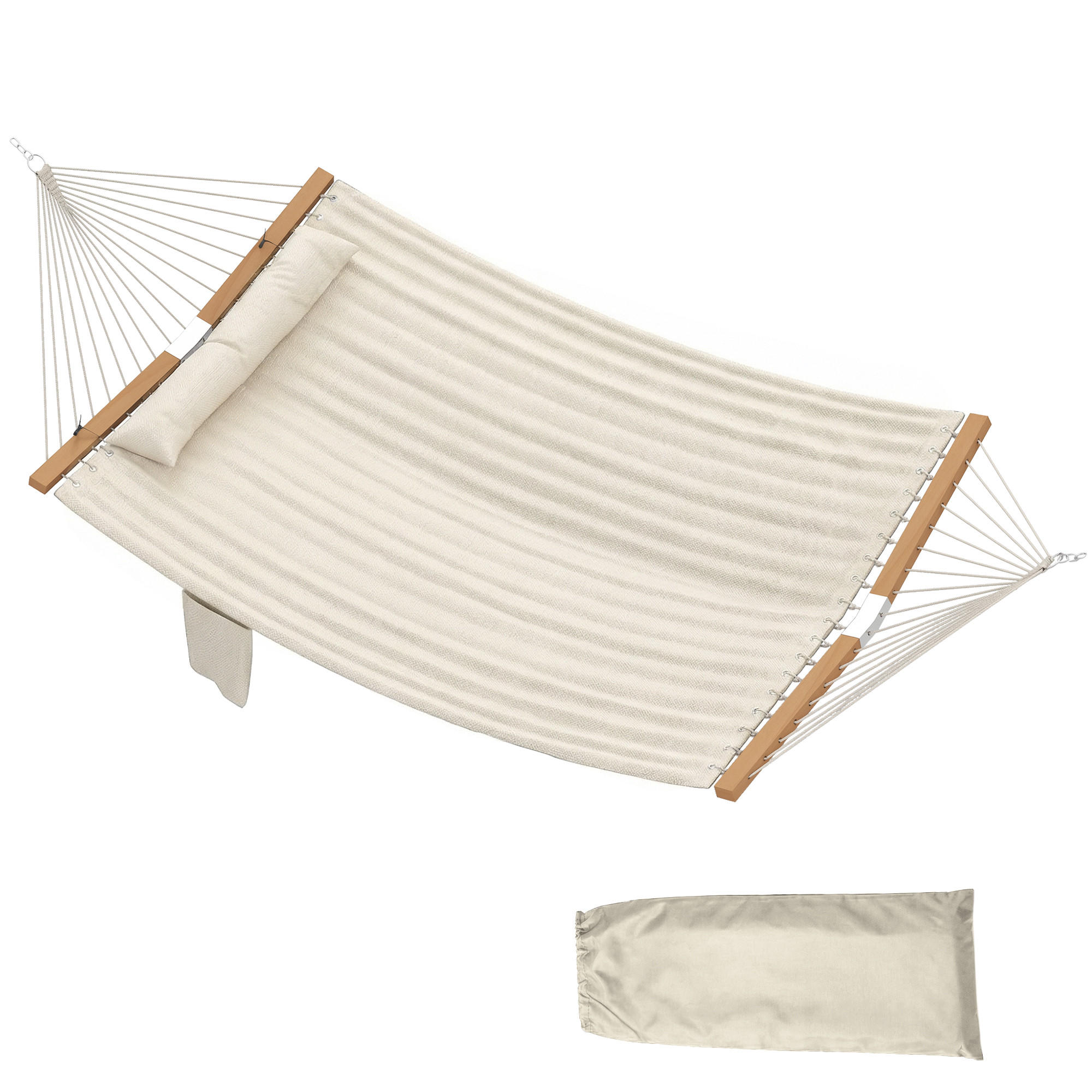 HÄNGEMATTE DE-06760 zweilagig mit Kopfstütze - Creme, Holz/Textil (325/2.5/140cm) - ComfortXL