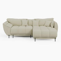 ECKSOFA LEGRO Rechts Creme Bouclé-Stoff L-Form Couch mit Schlaffunktion & Bettkasten - Creme/Schwarz, Holz (285/180cm) - Barchello