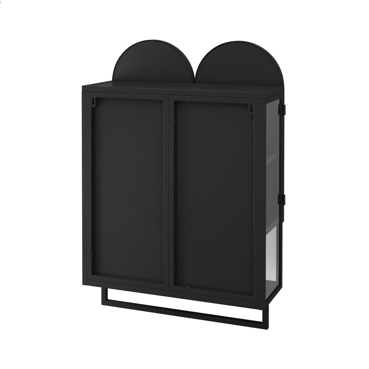 SPIEGELSCHRANK mit 2 Türen 60x20x83cm in Schwarz mit Metallrahmen und Regal - Schwarz, Glas (60/83/20cm) - Modfu
