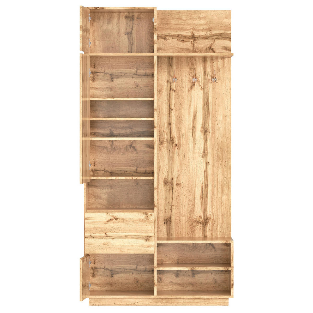 KOMPAKTGARDEROBE Spiegel Sitzbank Schuhschrank Haken Flur Set - Naturfarben, Holzwerkstoff (34.5/190/90cm) - FLIEKS