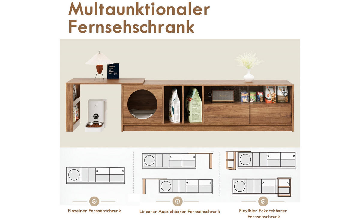 TV-MÖBEL Verona Nussbaumfarben 180/40/50 cm - Walnussfarben, Holzwerkstoff (180/50/40cm) - PANGIVO