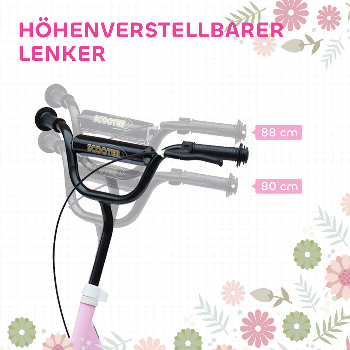 KINDERROLLER, Schwarz/Rosa/Blau/Rot, Stahl+ PVA - Rosa, Metall (120/52/80cm) - HOMCOM