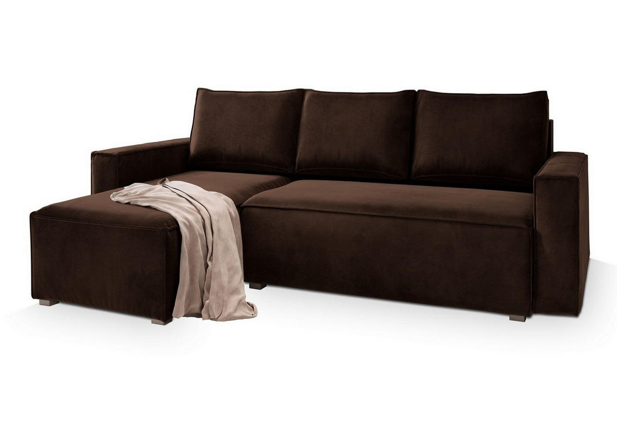 ROHOVÁ SEDAČKA SILES hnědá - šedá/hnědá, dřevo/textil (230/140cm) - MASSENO