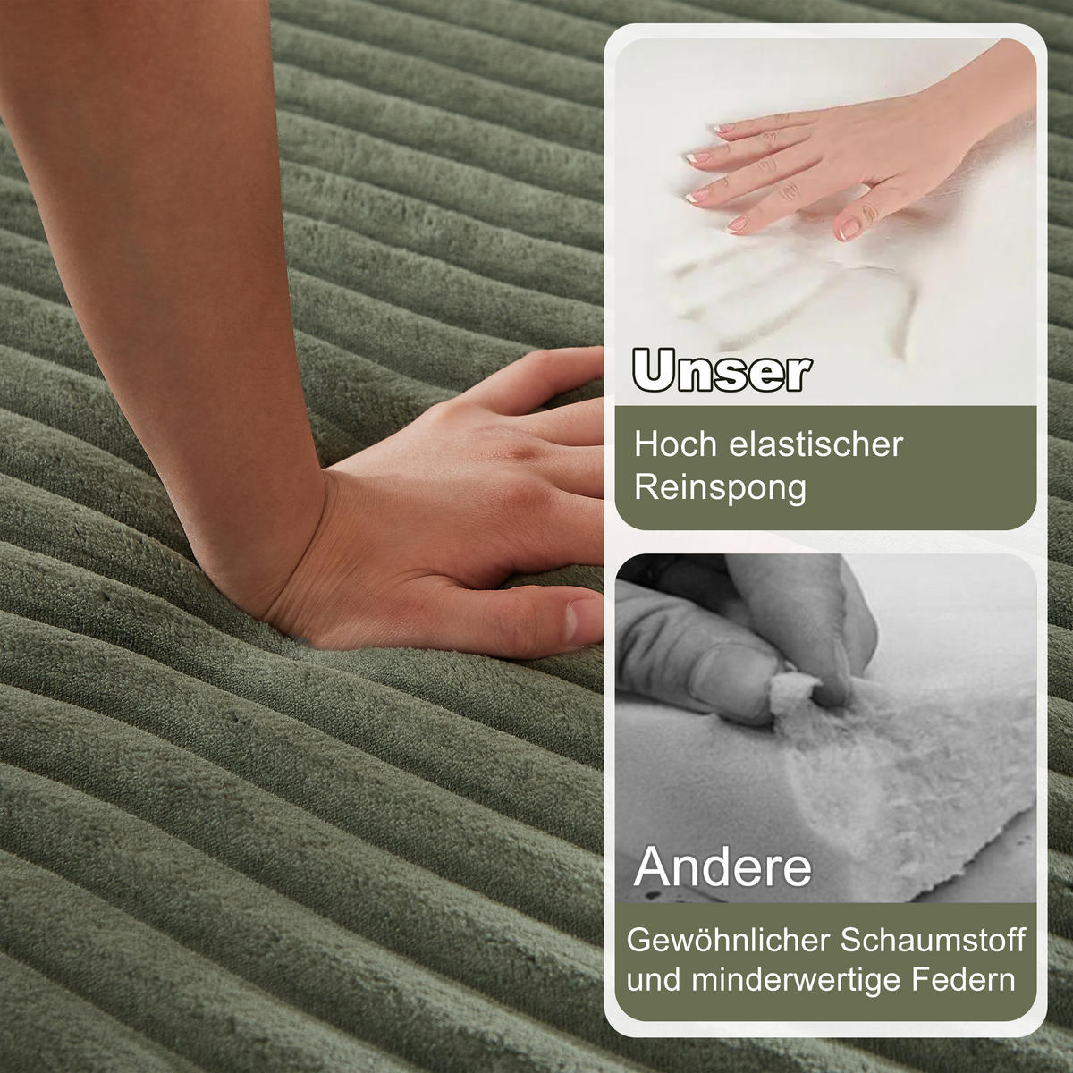 2-SITZER SOFA Cord Grün mit 2 Kissen - Grün, Textil (185/72.5/101cm) - WISHDOR