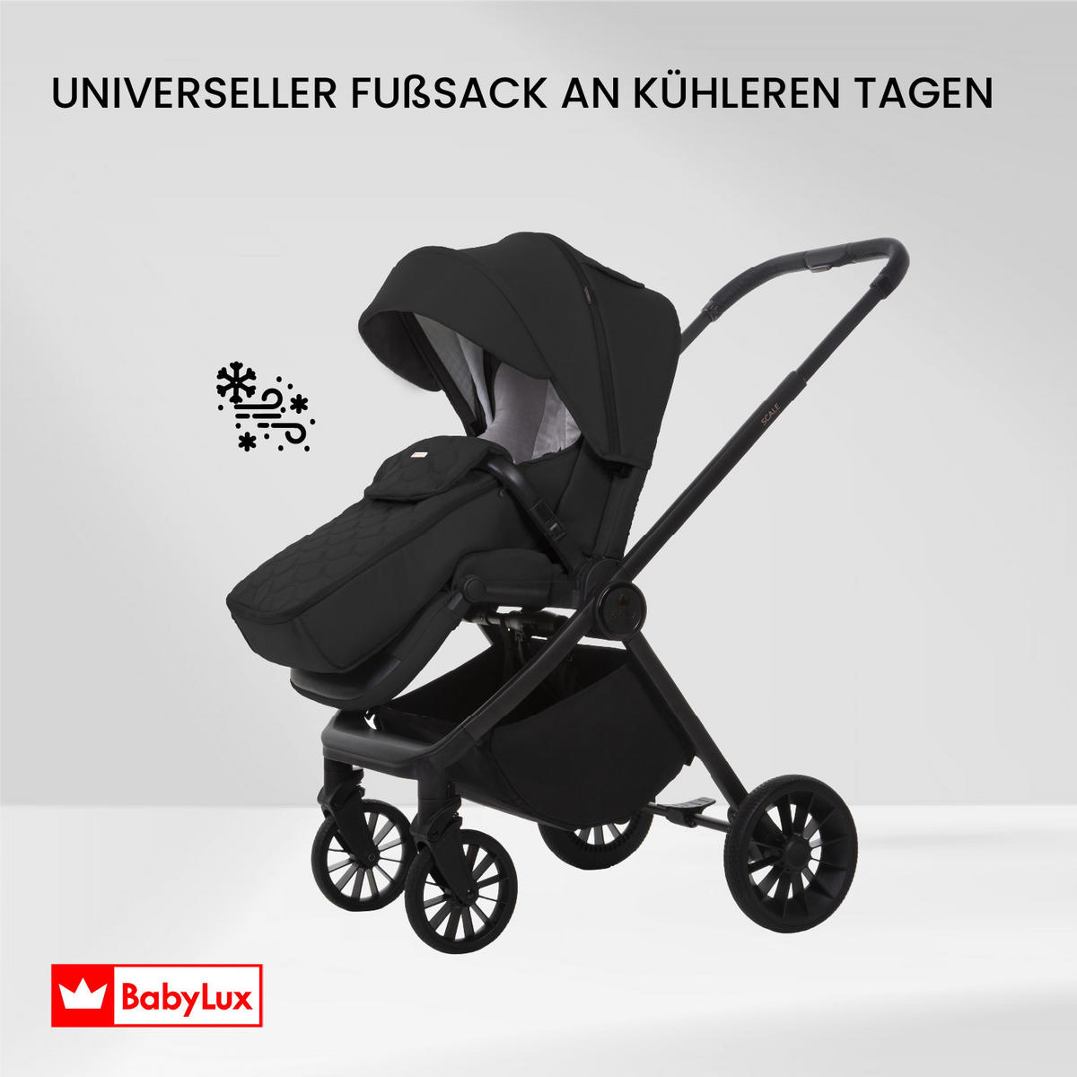 BUGGY Scale, Klein und Leicht, Teleskopische Führung, Kompakt Faltbar, Wickeltasche, Reisetasche - Schwarz, Textil/Metall (58/100cm) - BabyLux