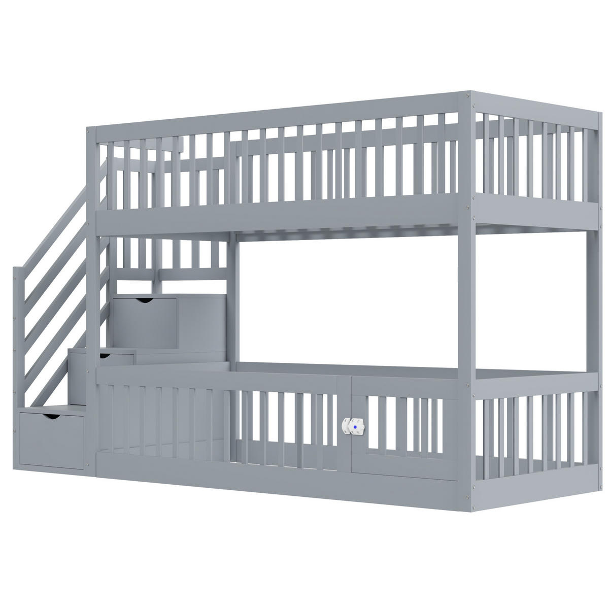 ETAGENBETT 90x200 cm in Grau mit Stauraumtreppe und Schubladen - Grau, Holz (90/200cm) - IVMEU