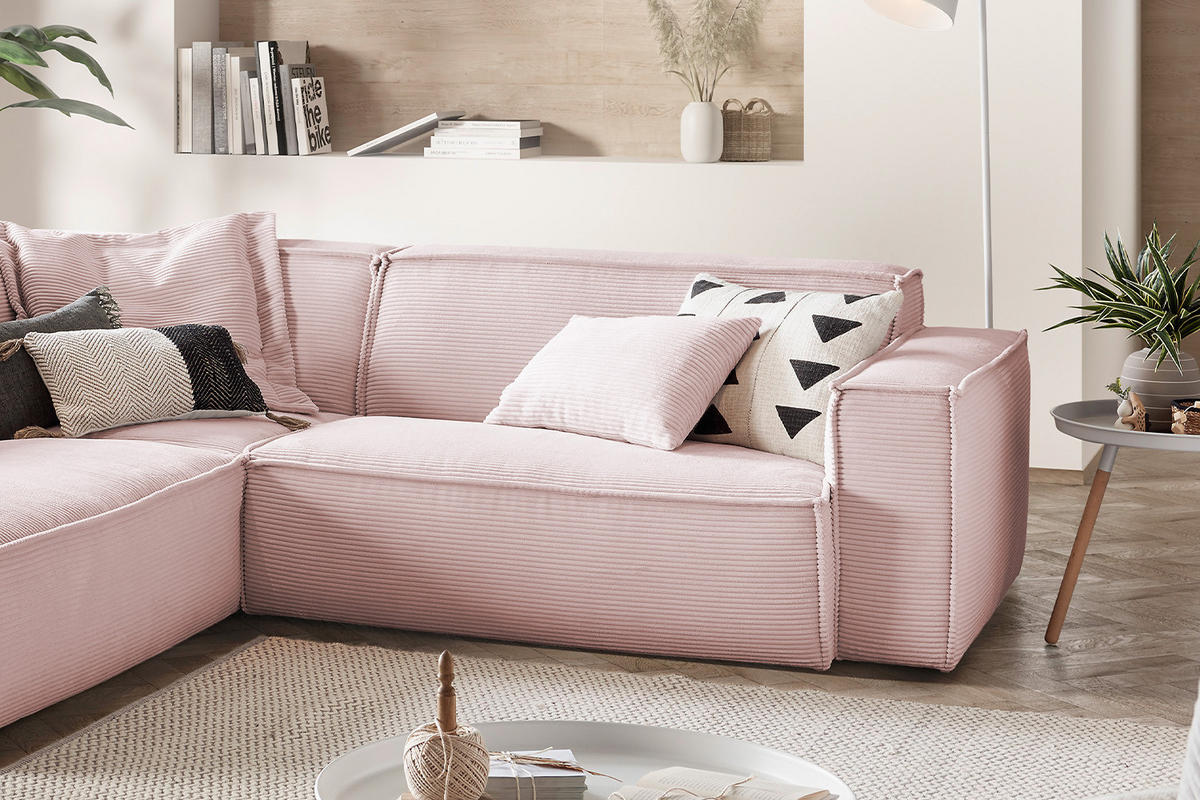 ECKSOFA SAMU Pink Cord - Pink/Schwarz, Textil (254/224cm) - KAWOLA