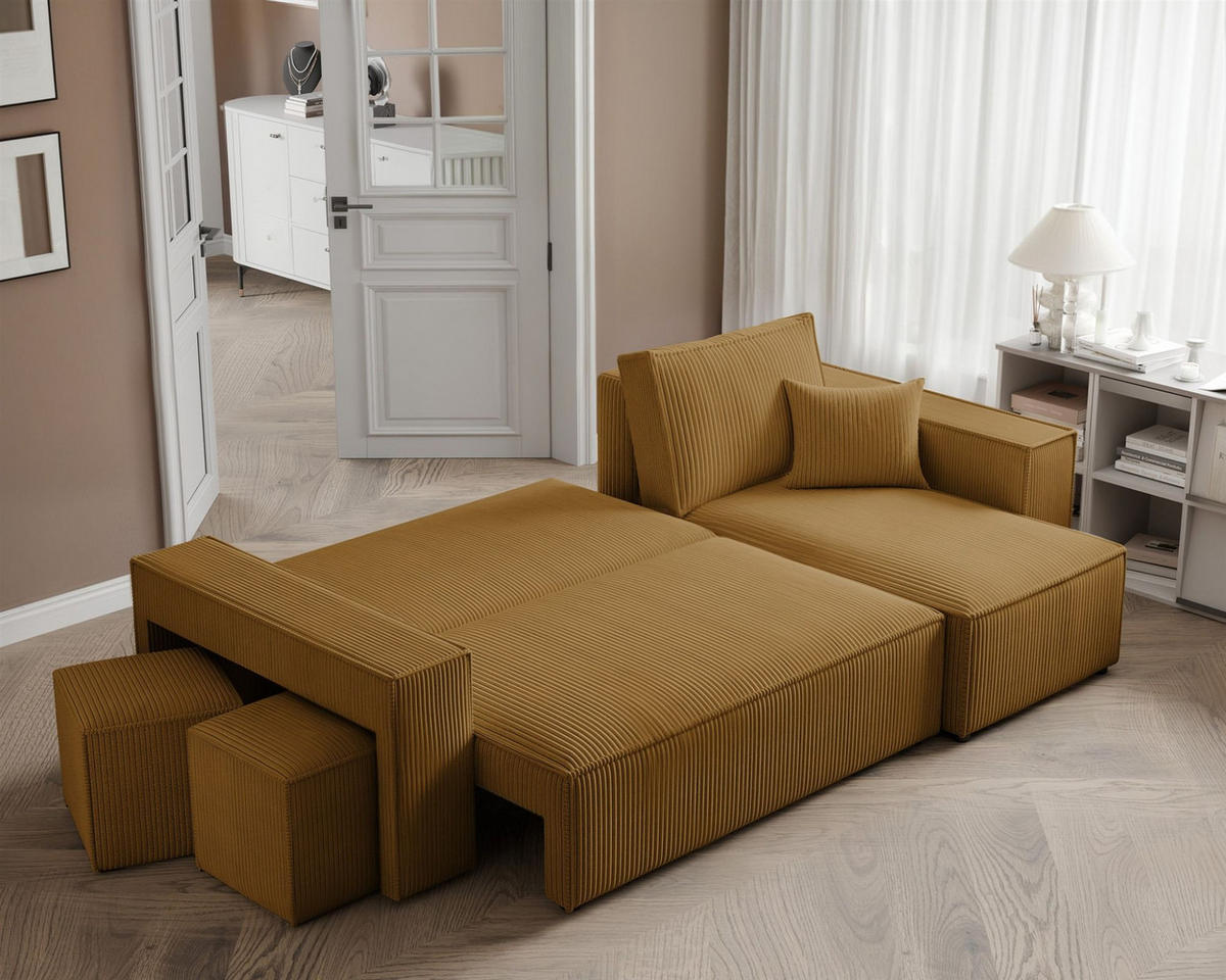 ECKSOFA Adara Inkl. Hocker - Gelb, Holzwerkstoff/Textil (145/262cm) - Fun Möbel